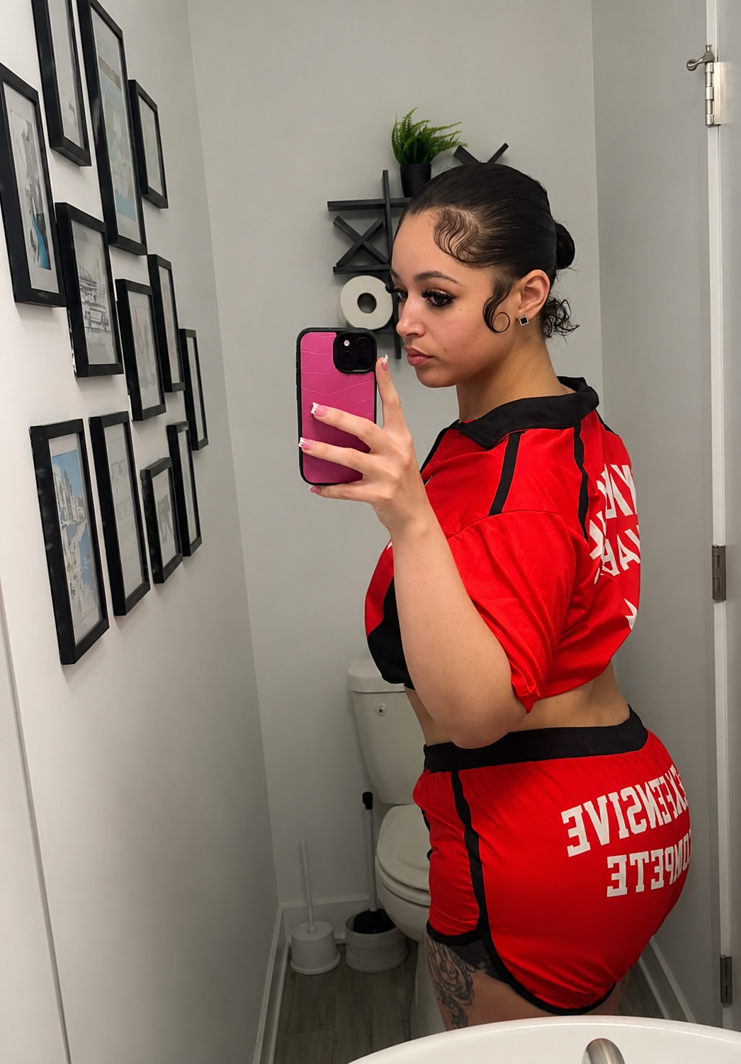 Rich habits red/blk women crop set