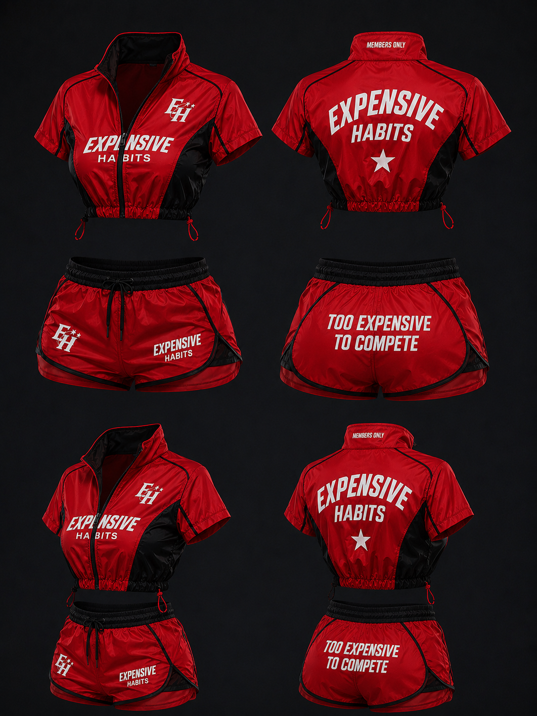 Rich habits red/blk women crop set