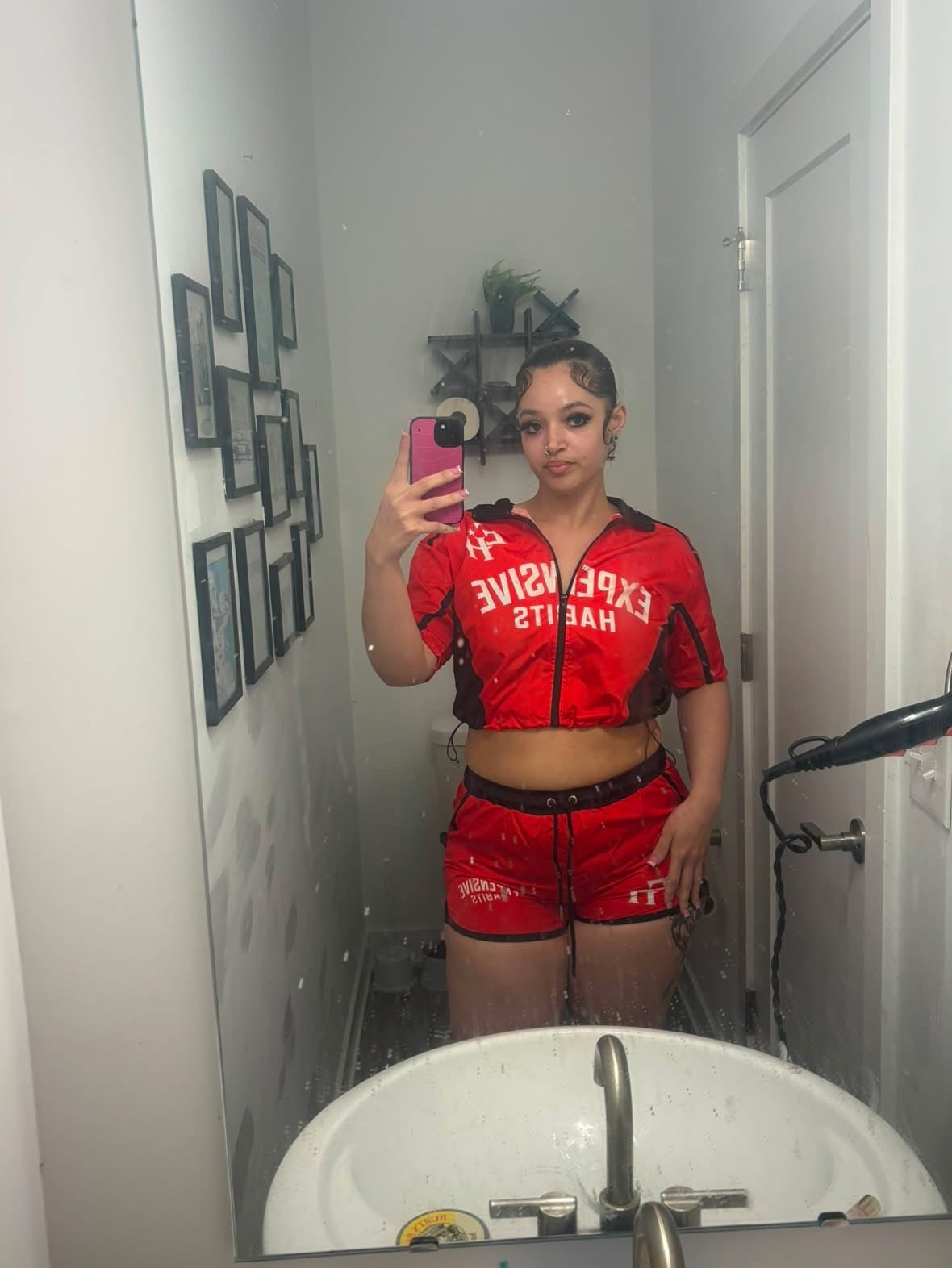 Rich habits red/blk women crop set